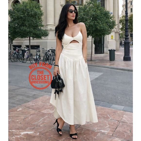 ZARA Blogger Fave Asymmetric Hem Midi Dress NWT Ecru - Picture 9 of 16